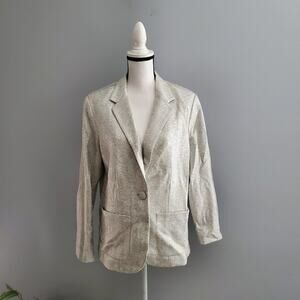 Anthropologie DREW Metallic Silver Tuxedo Stripe Blazer Jacket Size L